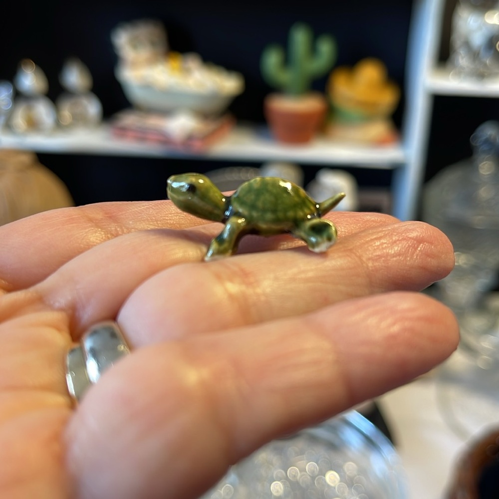 Miniature ceramic turtle figurine